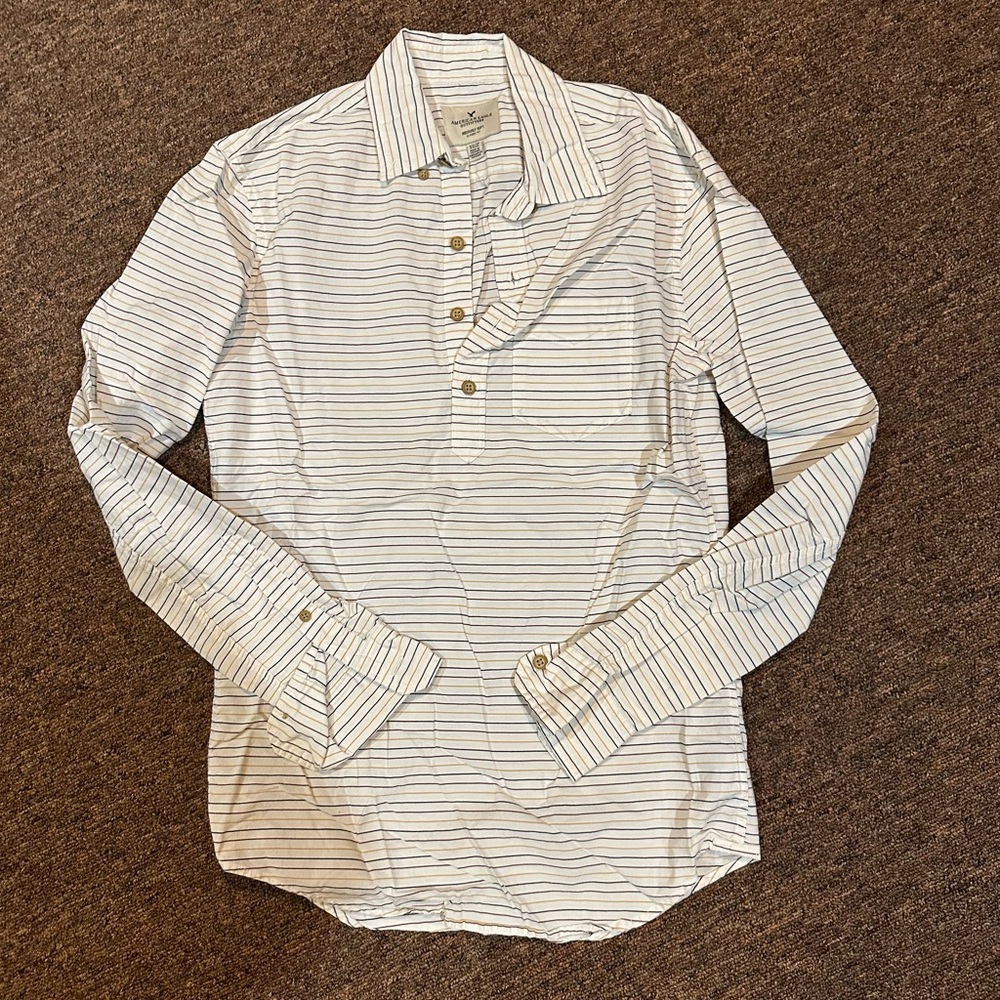 American Eagle Men’s Striped 3/4 Button Shirt - XS